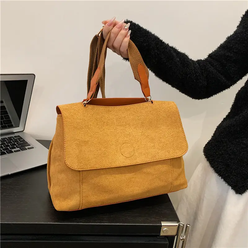 Women's Flannel Shoulder Bag Tan Large Capacity Messenger - Image 2