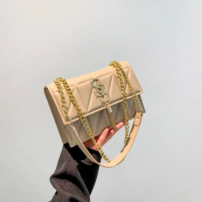 Women's Cream Chain Shoulder Bag with Logo