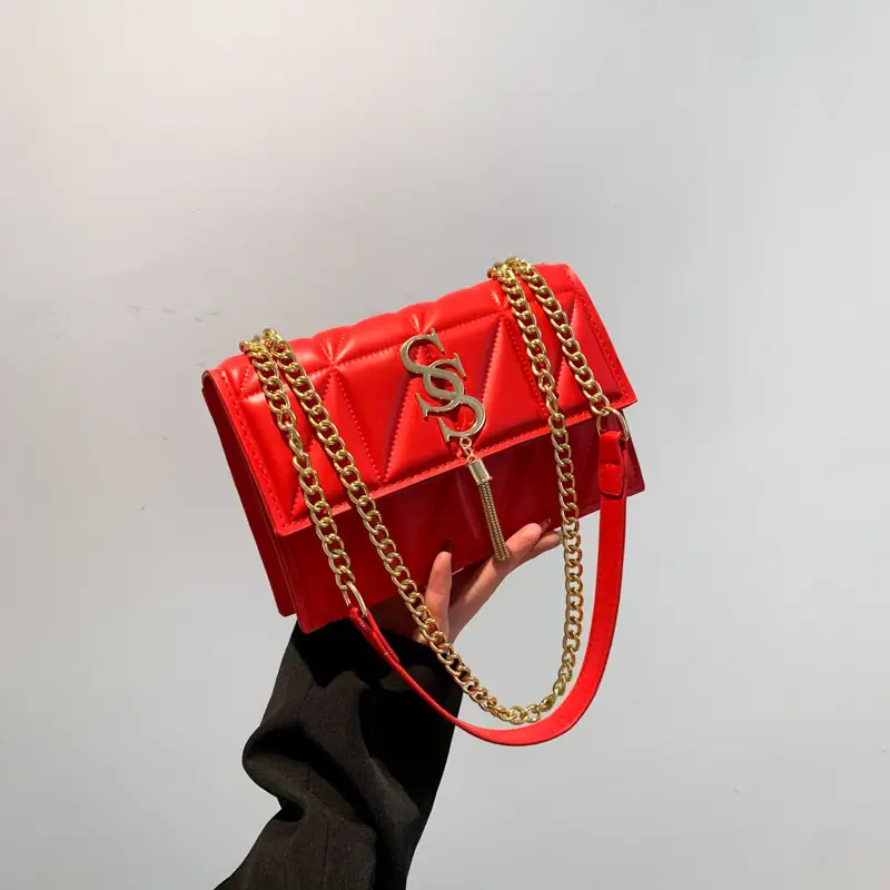 Women's Cream Chain Shoulder Bag with Logo