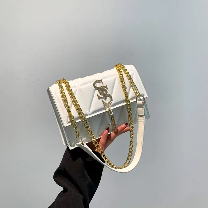 Women's Cream Chain Shoulder Bag with Logo