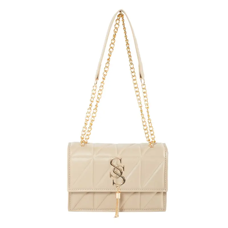 Women's Cream Chain Shoulder Bag with Logo