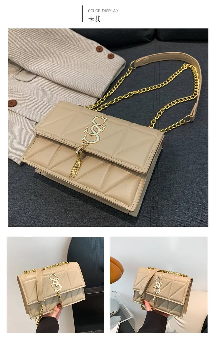 Women's Cream Chain Shoulder Bag with Logo — feature 11