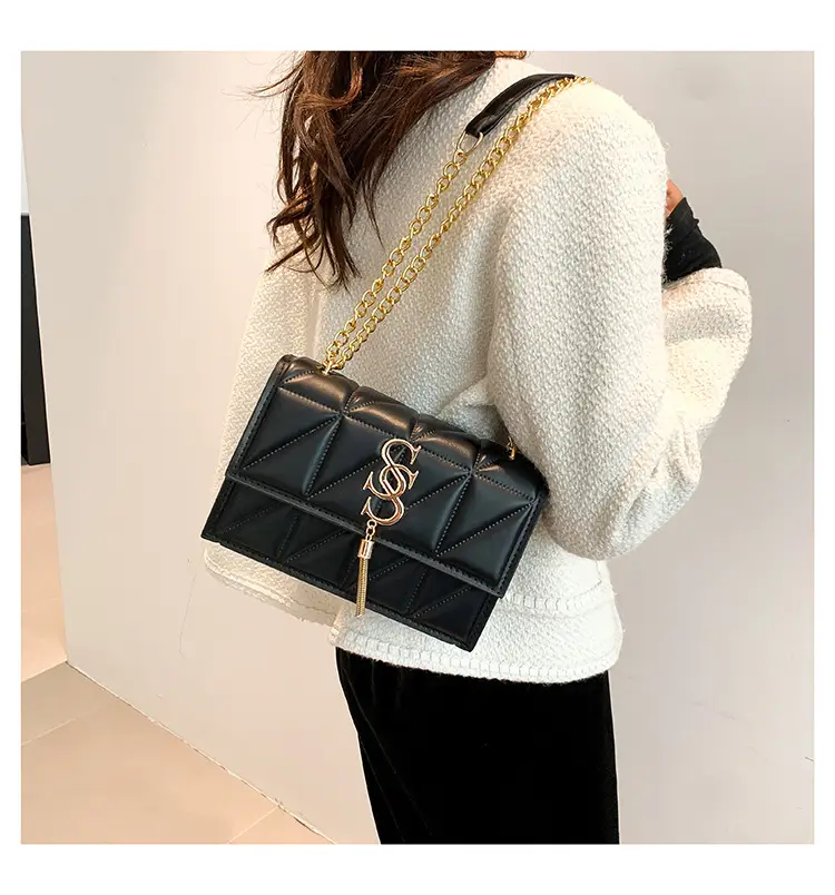 Women's Cream Chain Shoulder Bag with Logo — feature 16