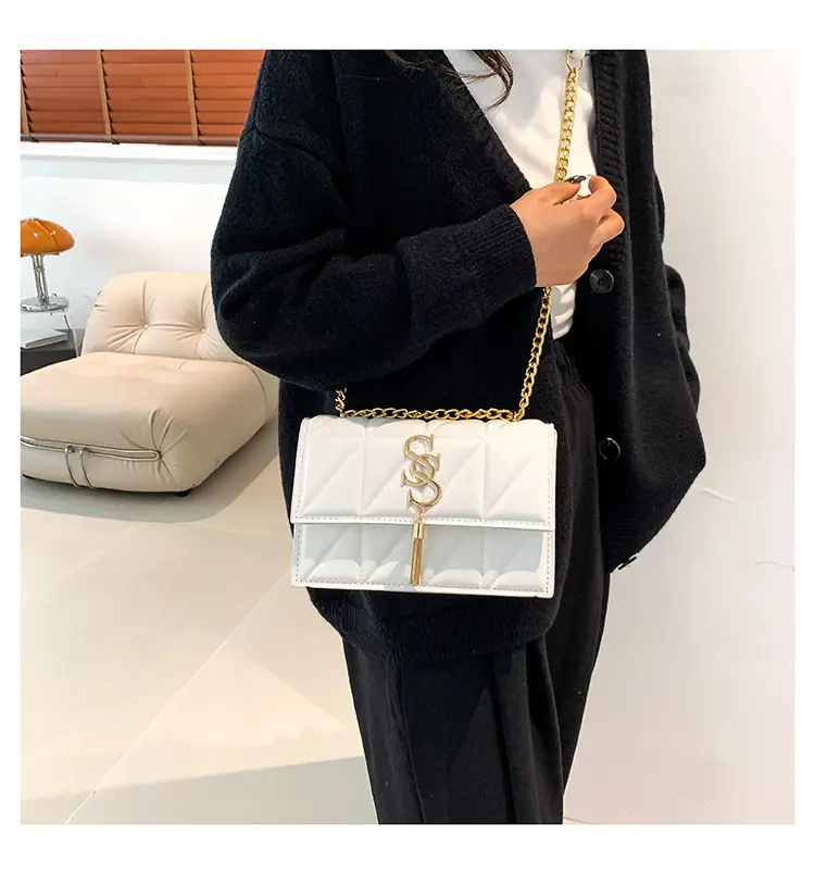 Women's Cream Chain Shoulder Bag with Logo — feature 19