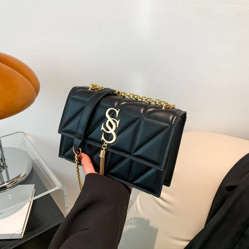 Women's Cream Chain Shoulder Bag with Logo