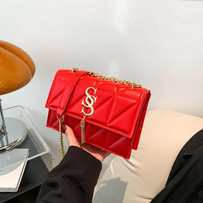 Women's Cream Chain Shoulder Bag with Logo