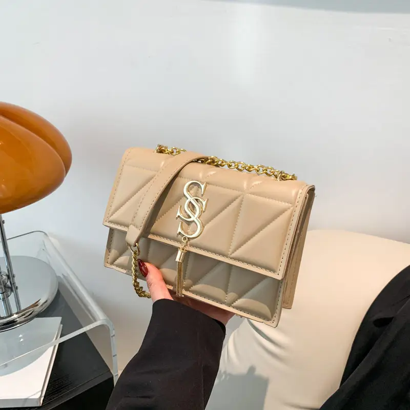 Women's Cream Chain Shoulder Bag with Logo