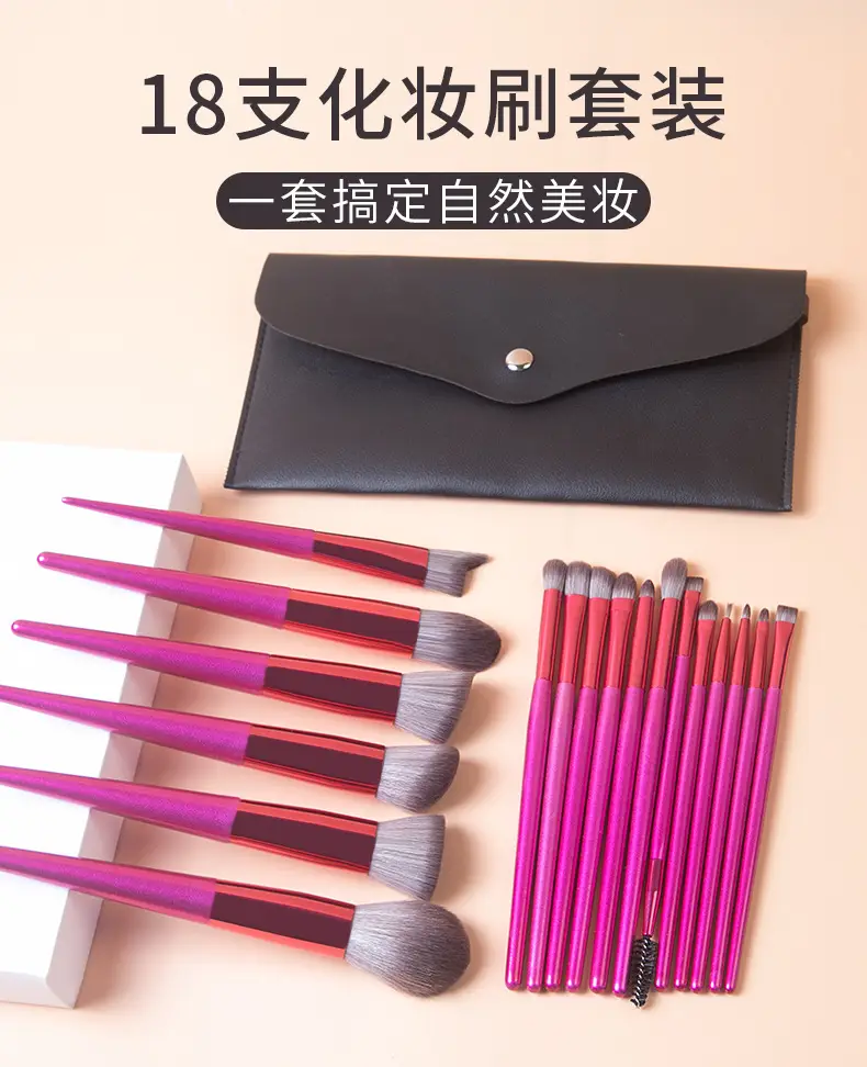 18-Piece Pink Rose Gold Makeup Brushes Set β feature 1