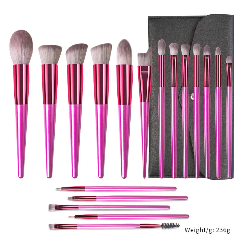 18-Piece Pink Rose Gold Makeup Brushes Set - Image 4