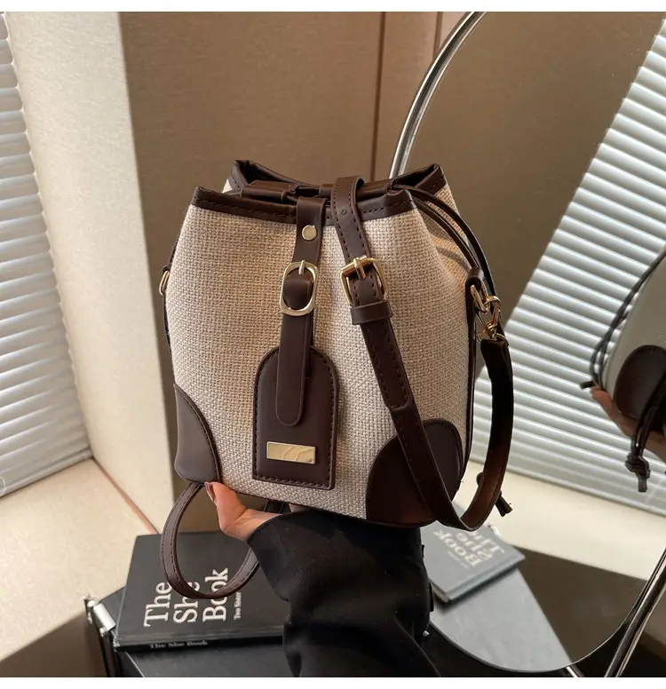 Women's Winter Canvas Shoulder Bag with Brown Accents — feature 13