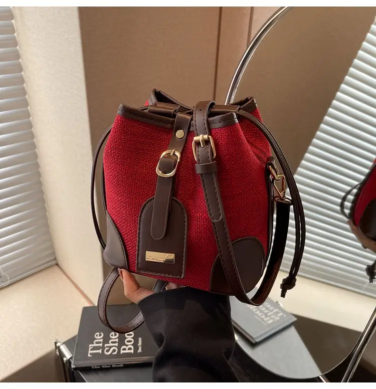 Women's Winter Canvas Shoulder Bag with Brown Accents — feature 14