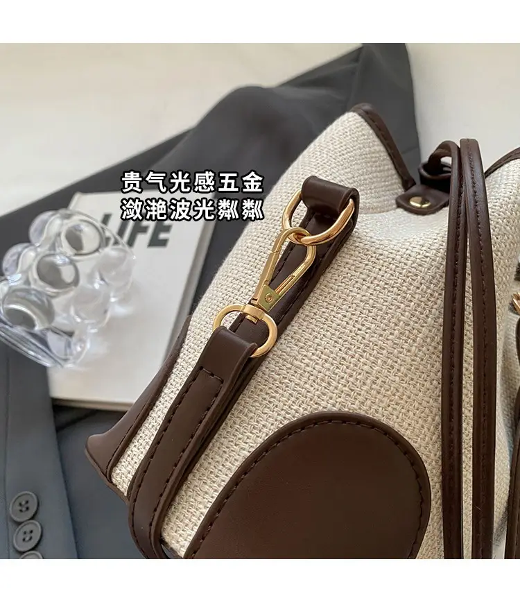 Women's Winter Canvas Shoulder Bag with Brown Accents — feature 4