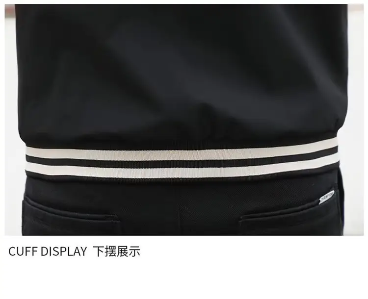 Men's Black Beige Striped Zipper Jacket with Baseball Collar — feature 17