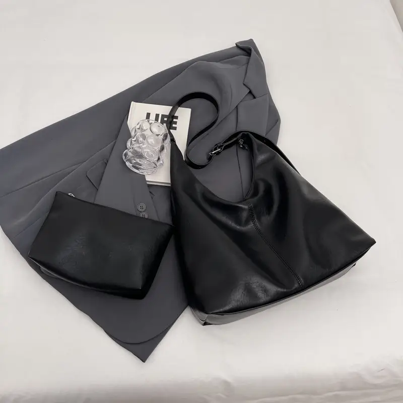 Women's Brown Leather Shoulder Bag & Wallet Set