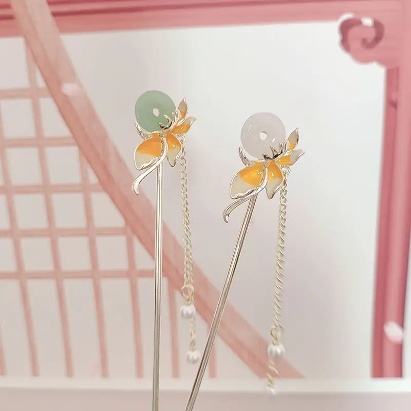 Ancient Flower Safety Buckle Tassel Hairpin Women's Retro Hanfu Cheongsam - Image 4