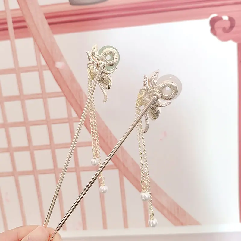 Ancient Flower Safety Buckle Tassel Hairpin Women's Retro Hanfu Cheongsam - Image 6
