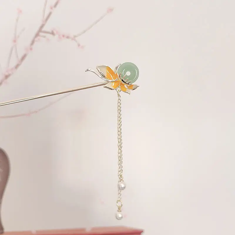 Ancient Flower Safety Buckle Tassel Hairpin Women's Retro Hanfu Cheongsam — feature 2