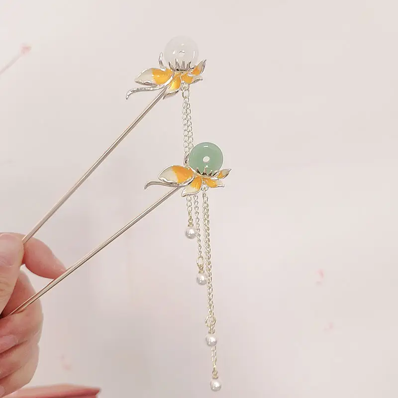 Ancient Flower Safety Buckle Tassel Hairpin Women's Retro Hanfu Cheongsam — feature 5