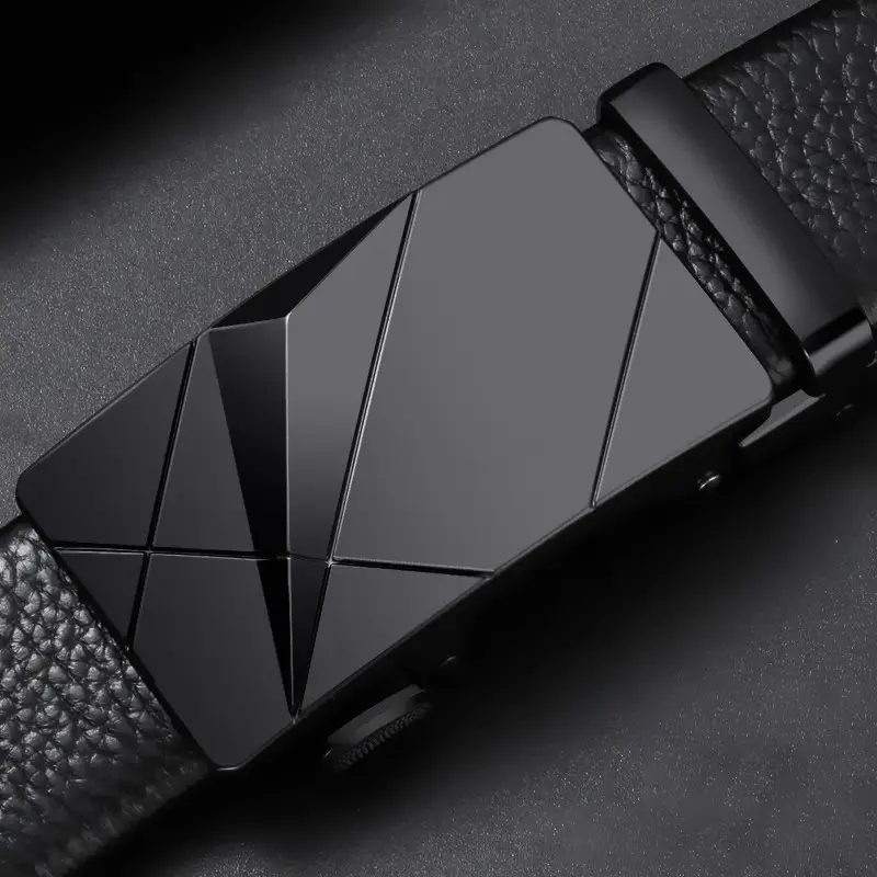 Men's Black Leather Belt with Automatic Buckle - Image 19
