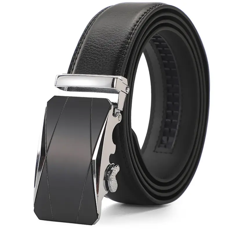 Men's Black Leather Belt with Automatic Buckle - Image 4