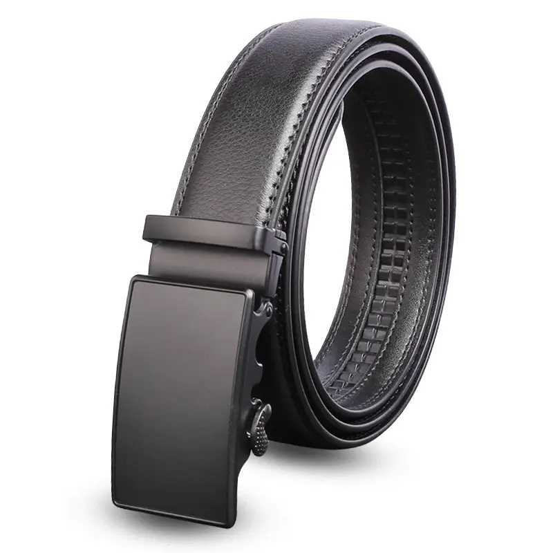 Men's Black Leather Belt with Automatic Buckle - Image 2