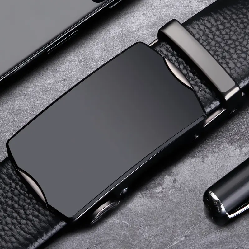 Men's Black Leather Belt with Automatic Buckle - Image 20