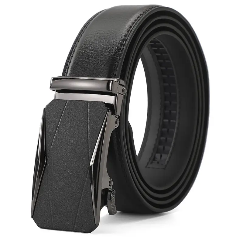 Men's Black Leather Belt with Automatic Buckle - Image 3