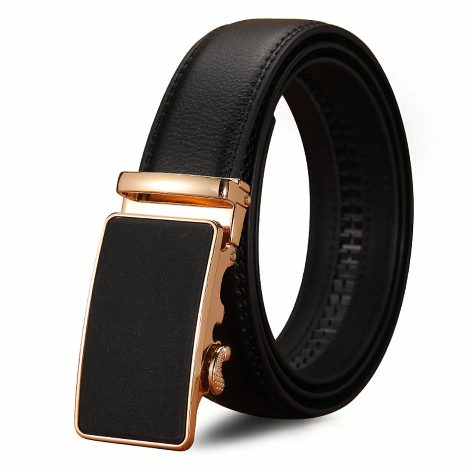 Men's Black Leather Belt with Automatic Buckle - Image 5