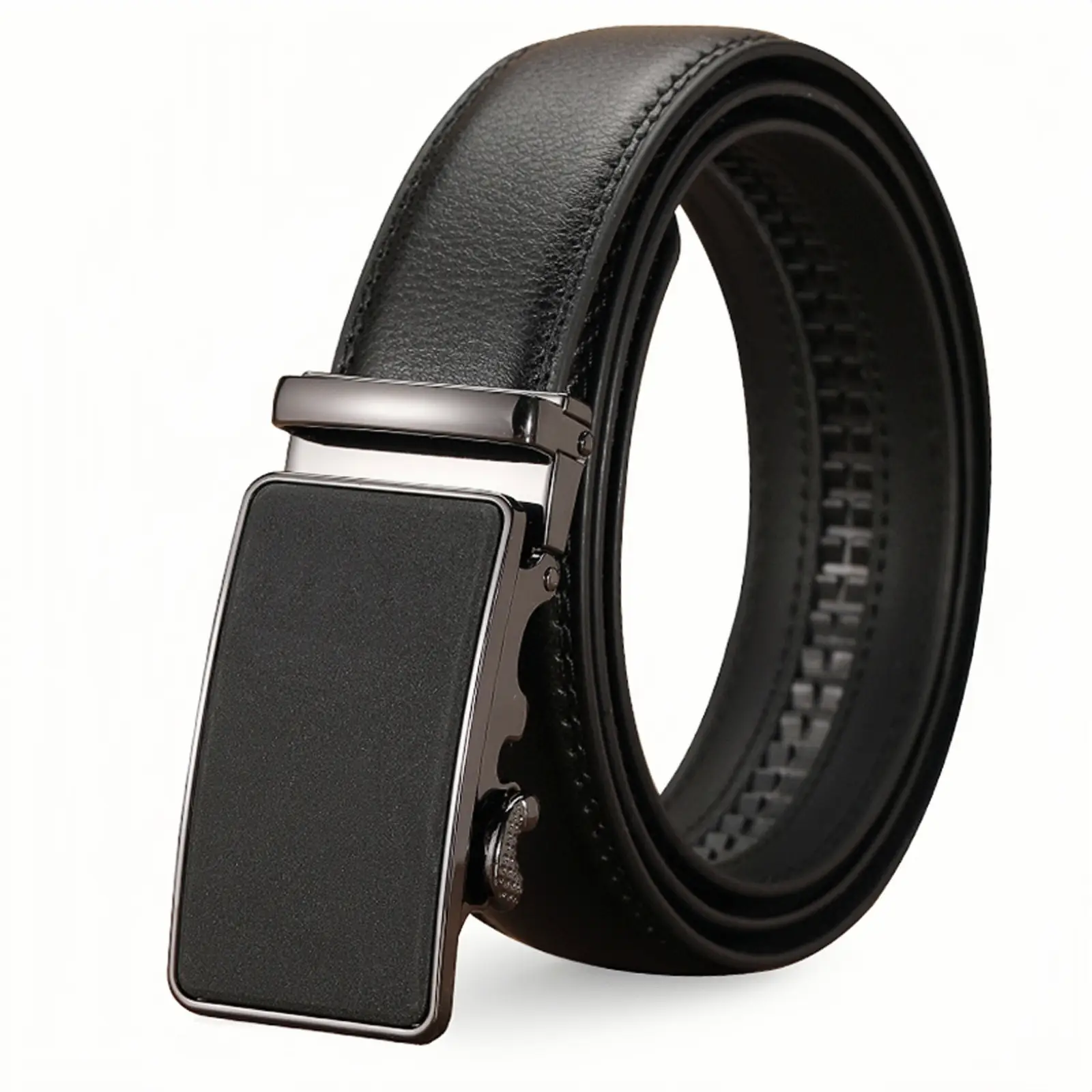 Men's Black Leather Belt with Automatic Buckle - Image 8