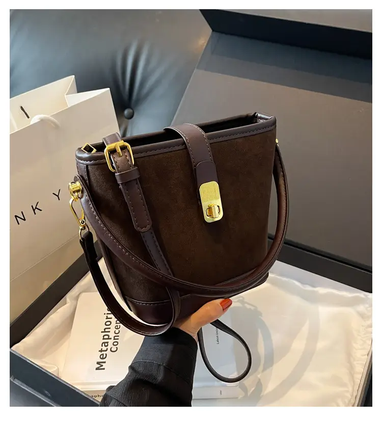 Black Faux Leather Bucket Bag for Women — feature 1