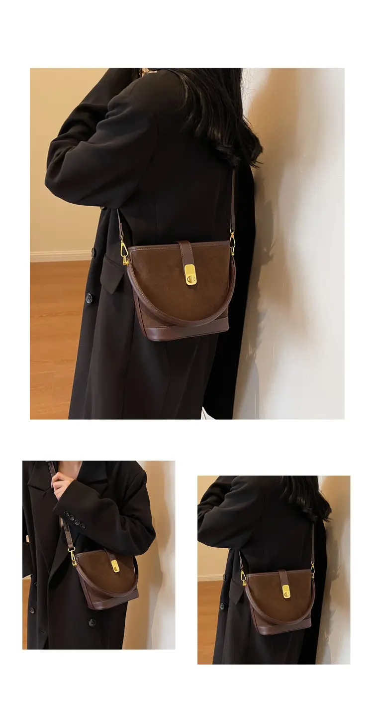 Black Faux Leather Bucket Bag for Women — feature 11