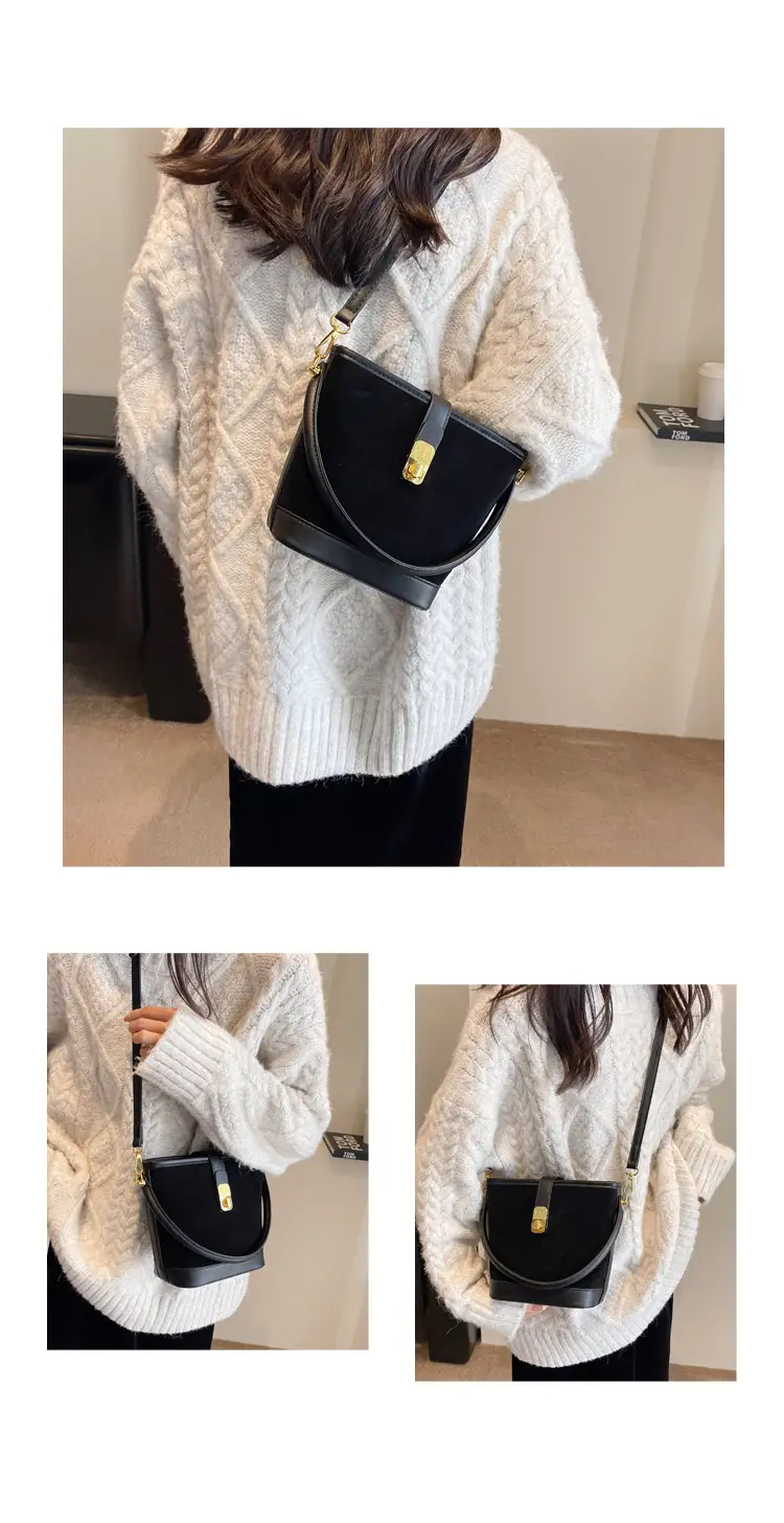 Black Faux Leather Bucket Bag for Women — feature 12