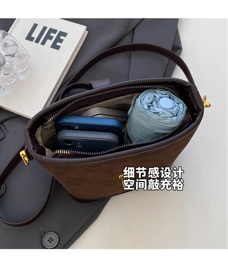 Black Faux Leather Bucket Bag for Women — feature 8