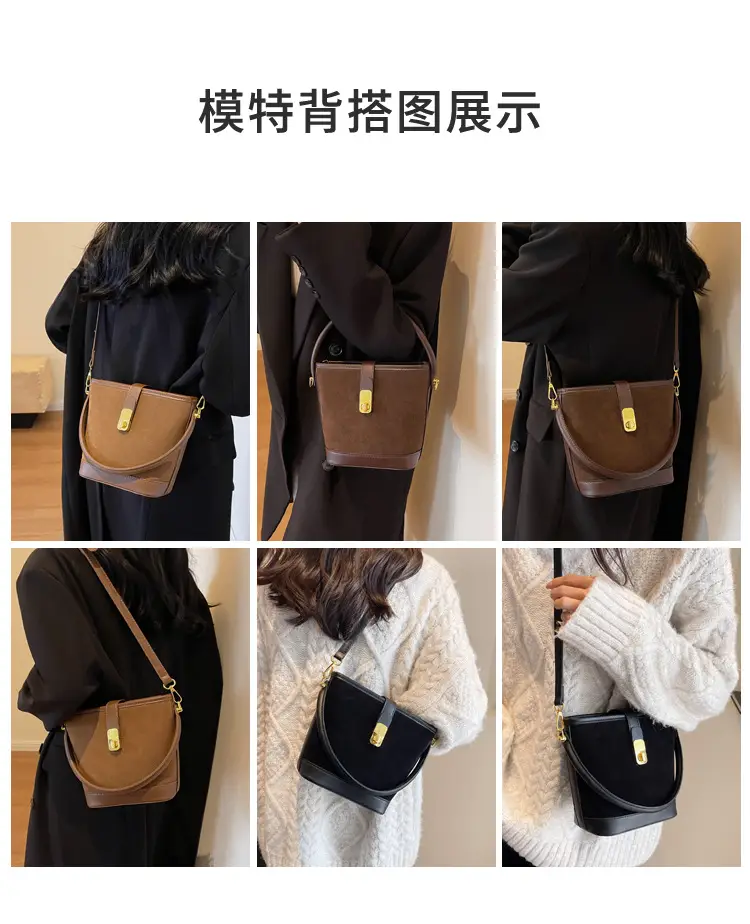 Black Faux Leather Bucket Bag for Women — feature 9