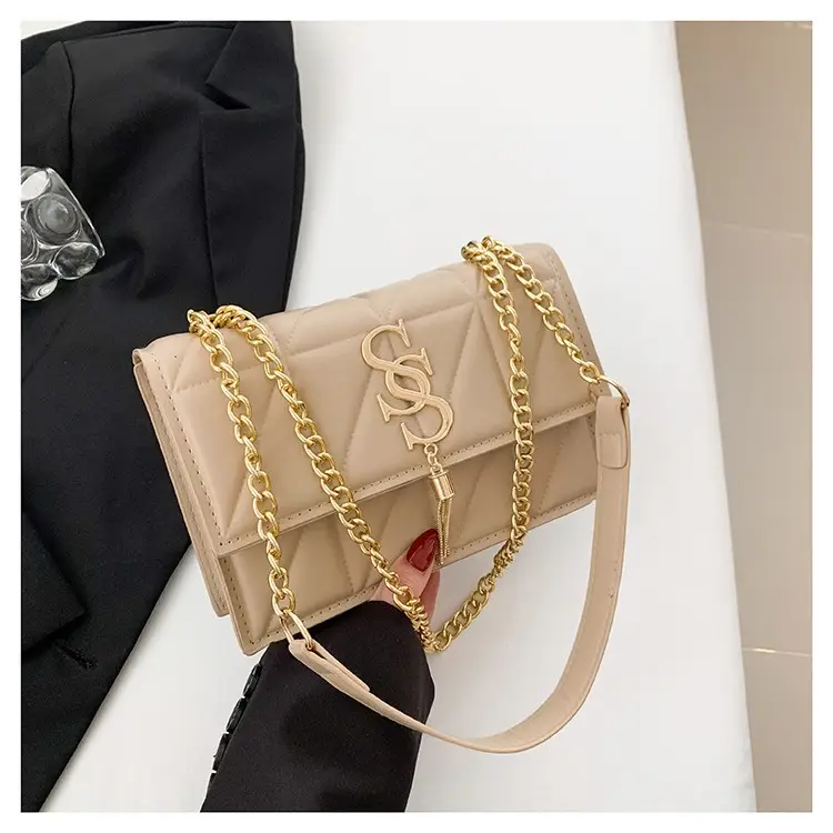 Red Rhomboid Shoulder Bag with Gold Chain for Women - Image 6
