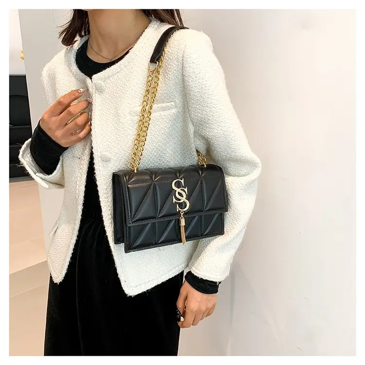 Red Rhomboid Shoulder Bag with Gold Chain for Women - Image 7