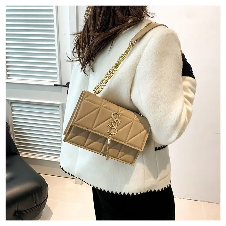 Red Rhomboid Shoulder Bag with Gold Chain for Women - Image 8