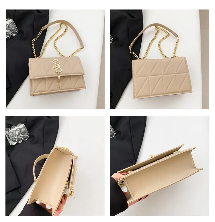 Red Rhomboid Shoulder Bag with Gold Chain for Women — feature 10