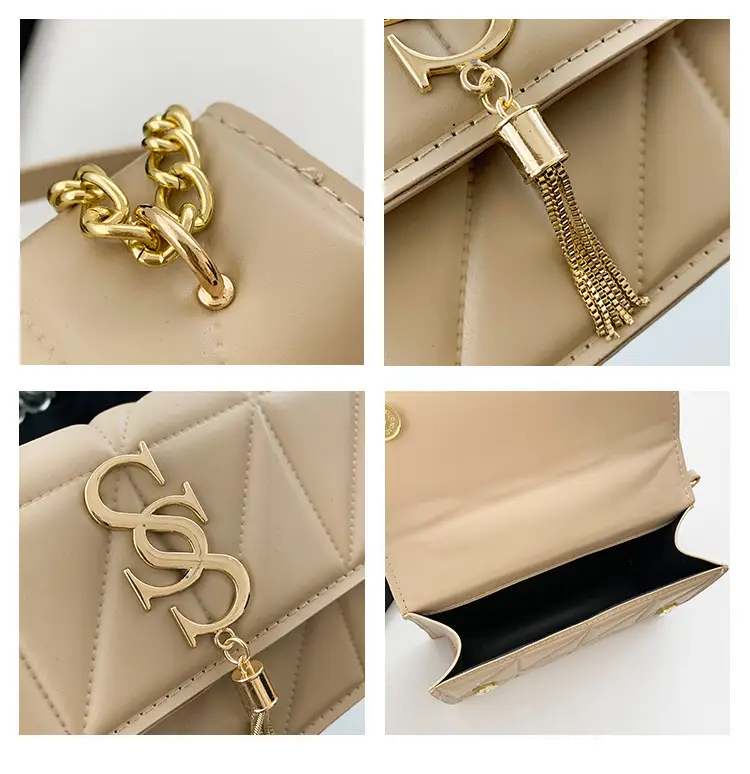 Red Rhomboid Shoulder Bag with Gold Chain for Women — feature 11