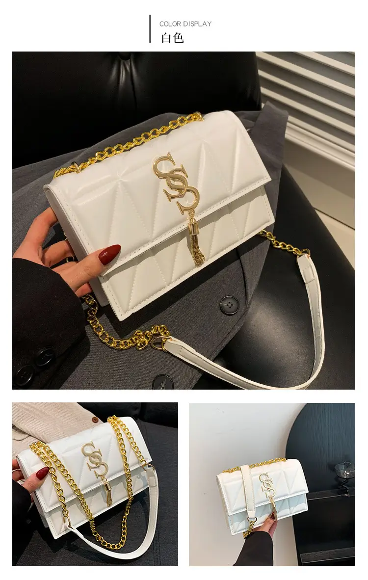 Red Rhomboid Shoulder Bag with Gold Chain for Women — feature 29