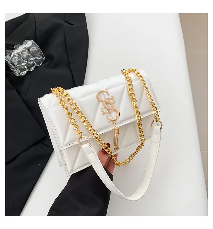 Red Rhomboid Shoulder Bag with Gold Chain for Women - Image 2