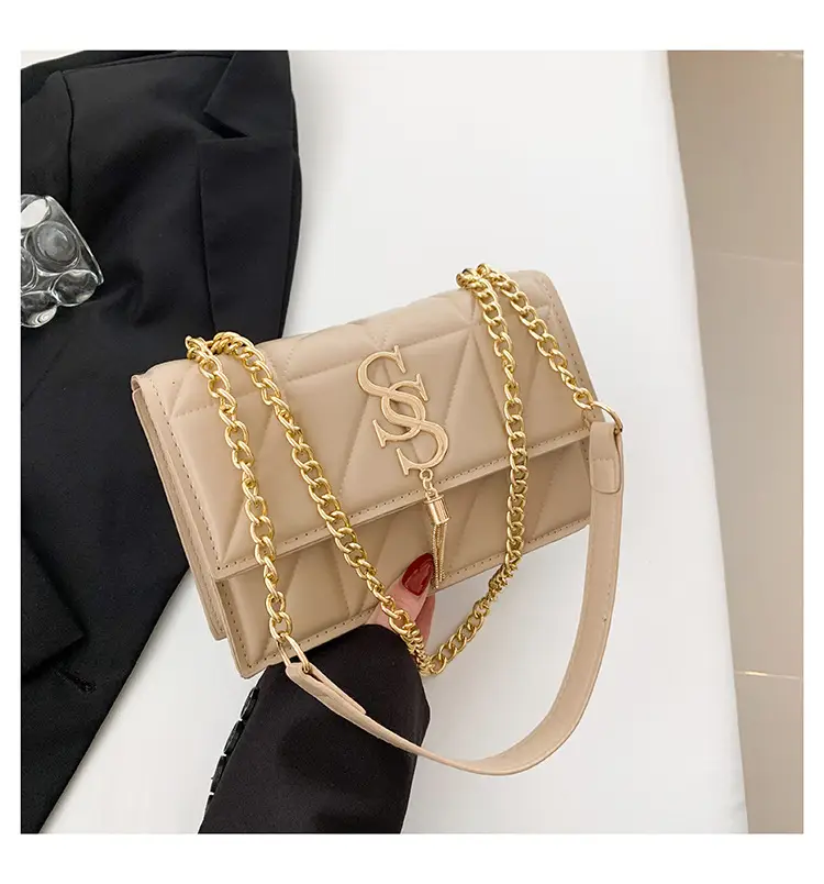 Red Rhomboid Shoulder Bag with Gold Chain for Women - Image 3