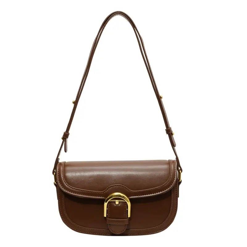 Brown Leather Crossbody Bag with Gold Clasp - Image 5