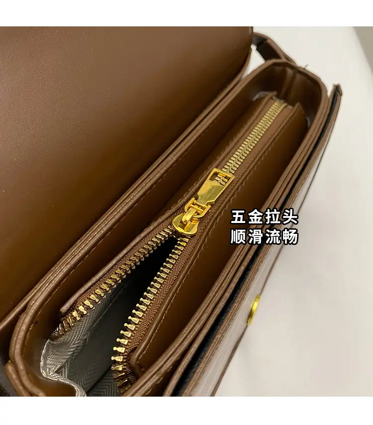 Brown Leather Crossbody Bag with Gold Clasp — feature 4