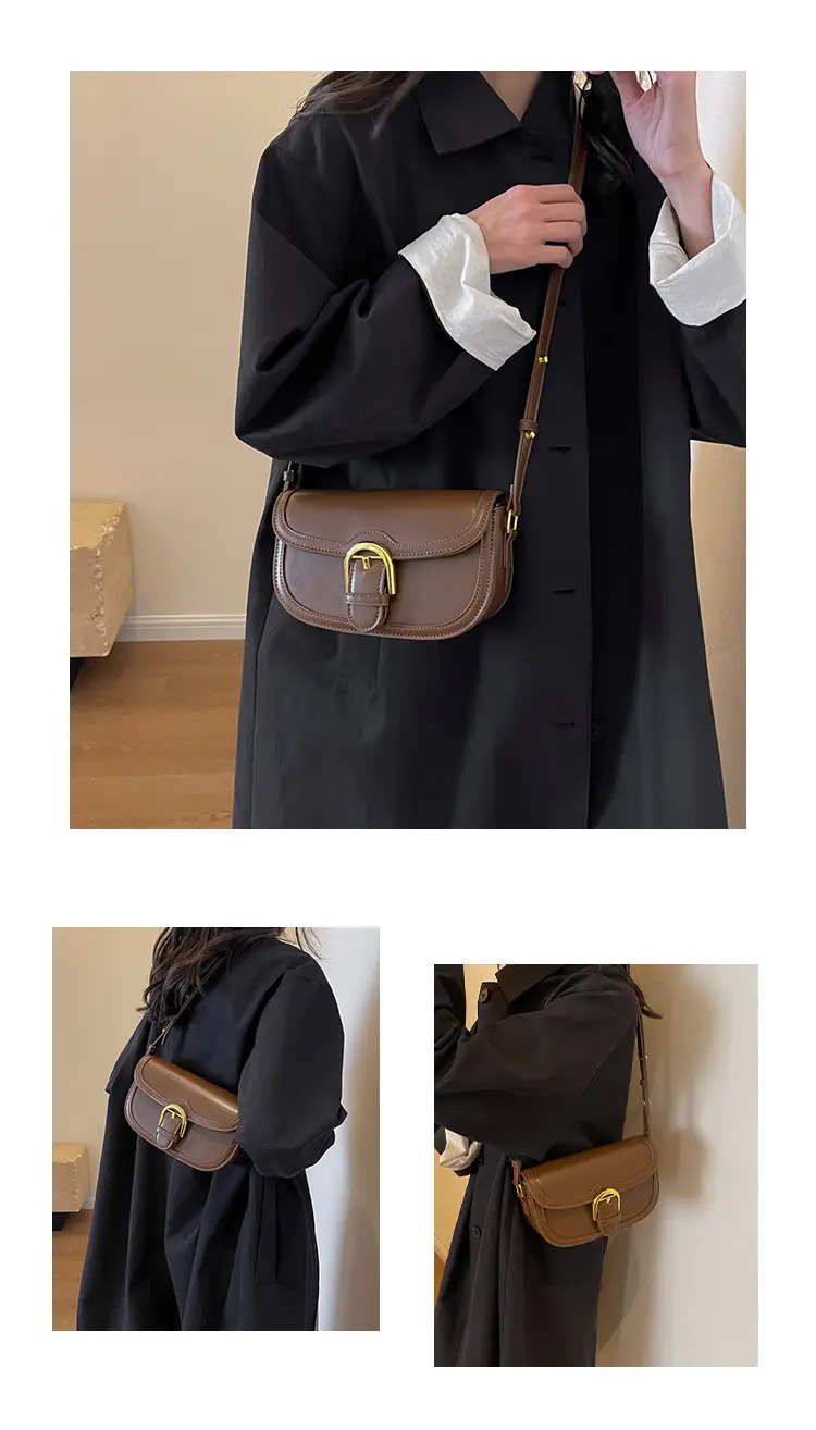Brown Leather Crossbody Bag with Gold Clasp — feature 8
