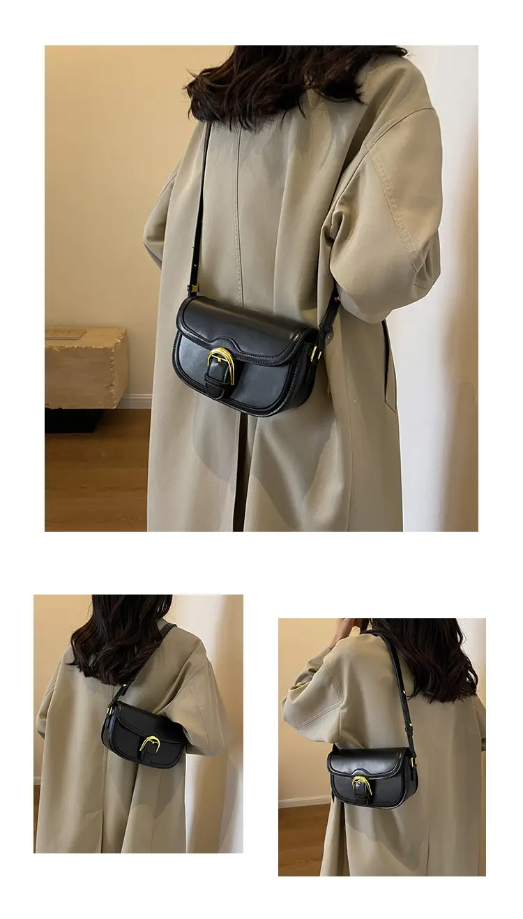 Brown Leather Crossbody Bag with Gold Clasp — feature 9