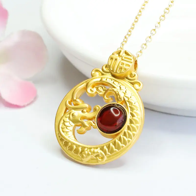 Guan Yu Zodiac Dragon Necklace with Natural Amber - Image 3