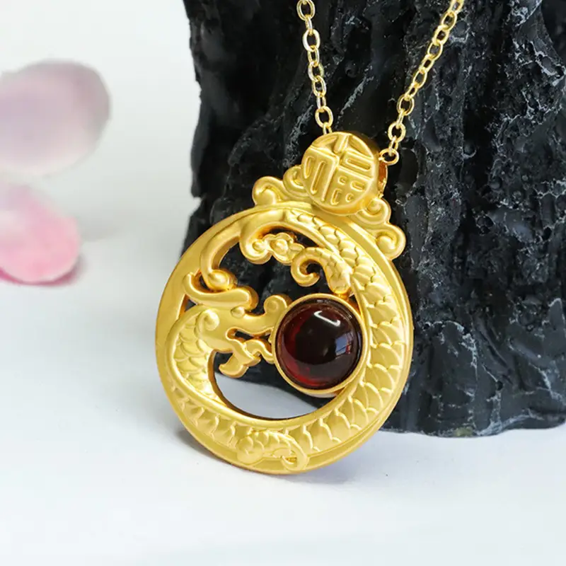 Guan Yu Zodiac Dragon Necklace with Natural Amber - Image 5