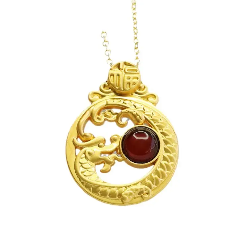 Guan Yu Zodiac Dragon Necklace with Natural Amber - Image 6