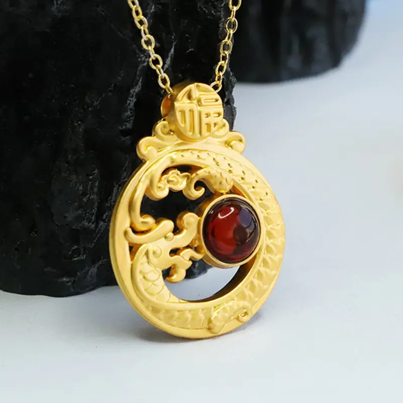 Guan Yu Zodiac Dragon Necklace with Natural Amber — feature 10